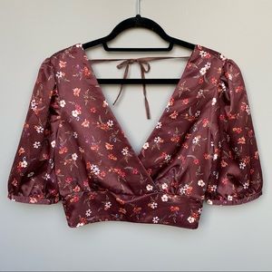 Wild Honey Floral Puff Sleeve Crop Blouse CA